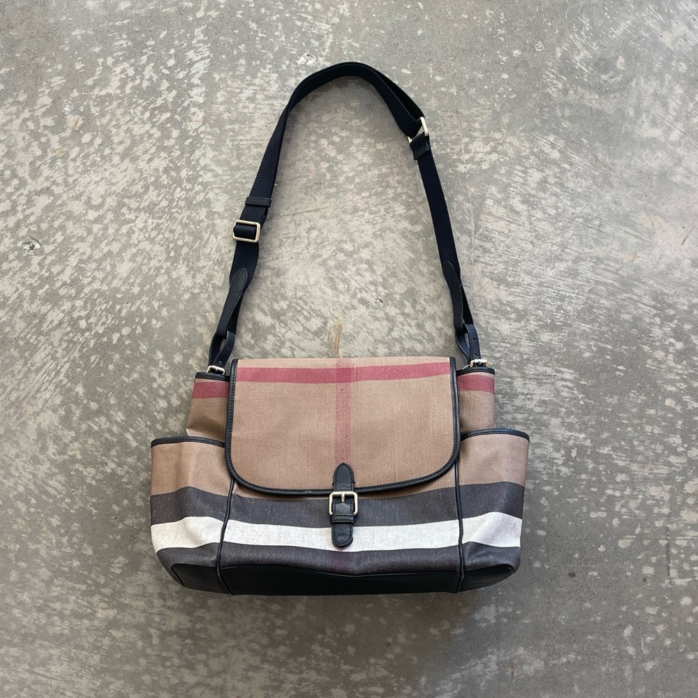 Burberry Flap-Top Check Canvas Diaper Bag